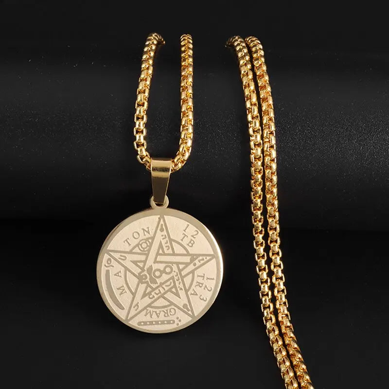 ✨ Stainless Steel 7 Archangel Seal Necklace – Solomon Kabbalah Seal Pendant | Men’s Supernatural Protection Amulet & Magical Jewelry A13631-Gold