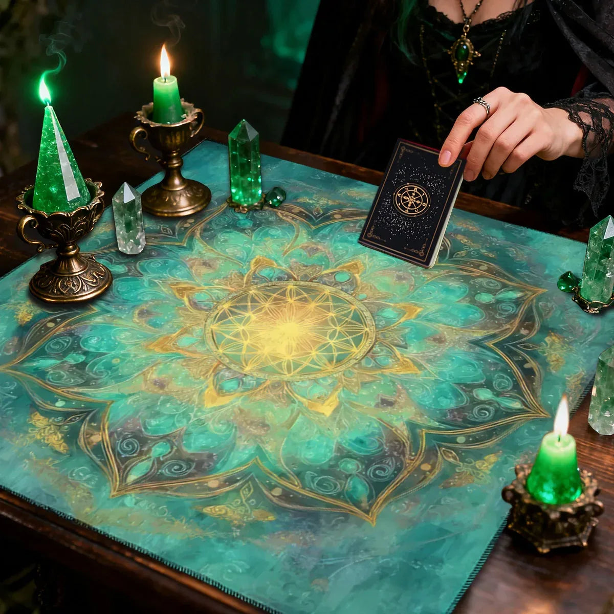 🌸Life Flower Decorated Tarot Tablecloth﻿ | Altar Astrology Ritual Cloth – Perfect Gift for Tarot Enthusiasts | Durable Polyester Tablecloth