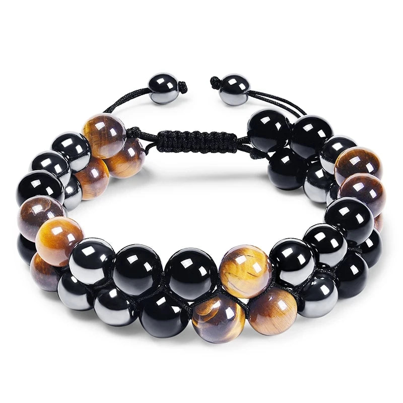 🛡️ Triple Protection Bracelet: Tiger Eye, Black Obsidian & Hematite 8mm Beads – Ultimate Energy Shield, Grounding & Healing Crystal Bangle for Men & Women 10MM-Bead Bracelet-1