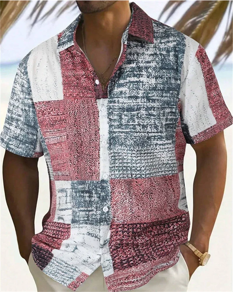 🎨 The Geometric 3D Block Masterpiece: Premium Men's Color-Block Hawaiian Shirt – High-Definition Digital Print, Breathable Short-Sleeve Button-Down, and Inclusive Oversized Silhouette (Up to 5XL)