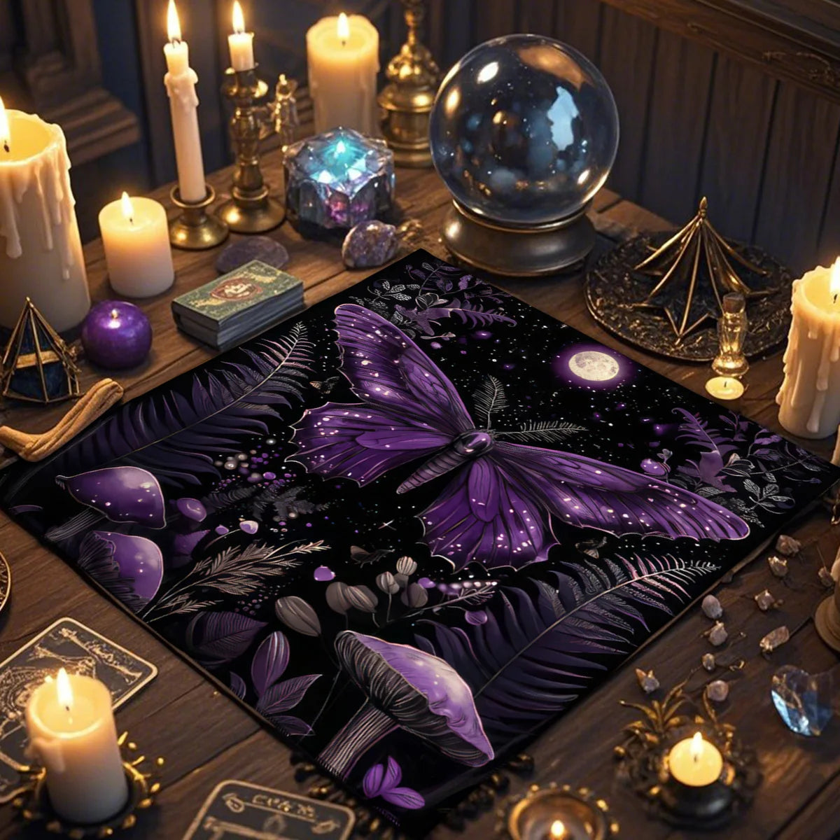 🦋 Purple Moth Creative Tarot Tablecloth | Decorative Altarpiece & Party Game Mat – Perfect for Ritual Reading & Tarot Enthusiasts
