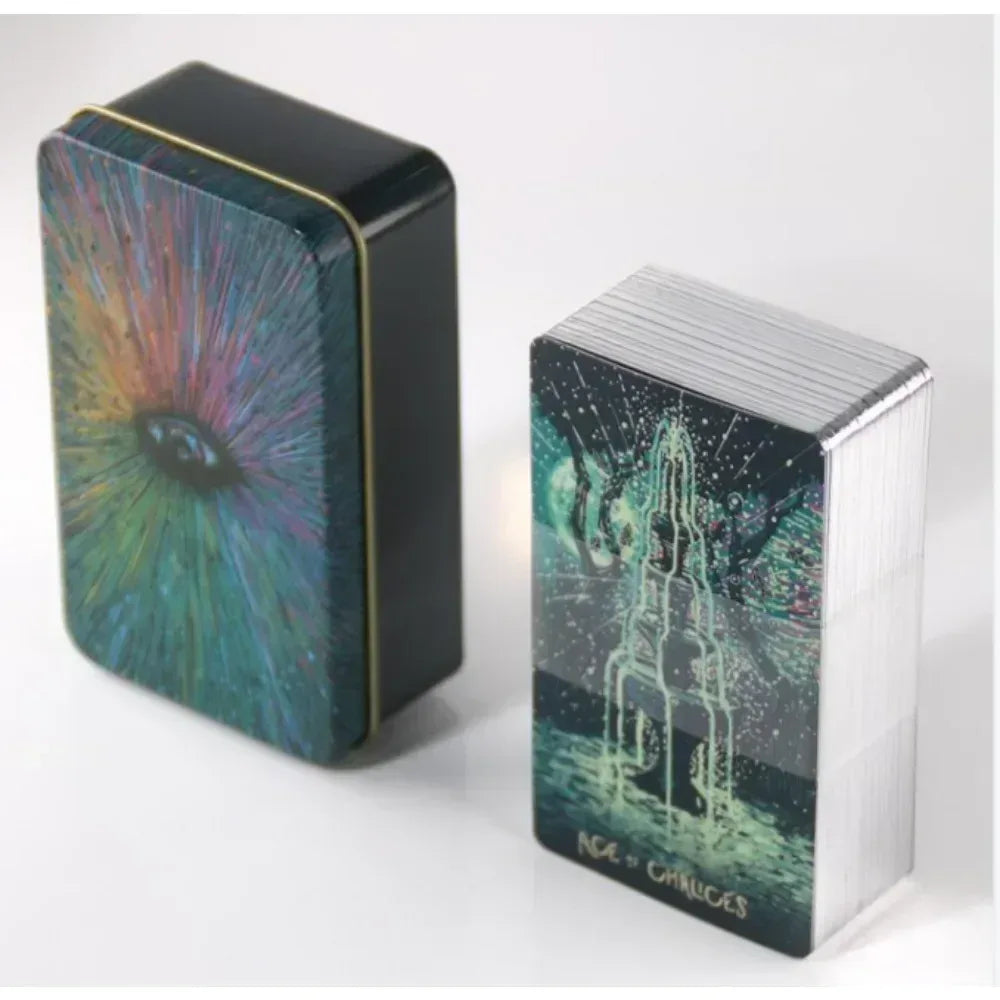 🌑 Neon Moon Tarot Deck – 78 Cards | Compact 10.3 x 6 cm | Includes Guidebook & Tin Box | Fusion of The Light Seers & Adventure Time Tarot | Family & Party Divination Game plum