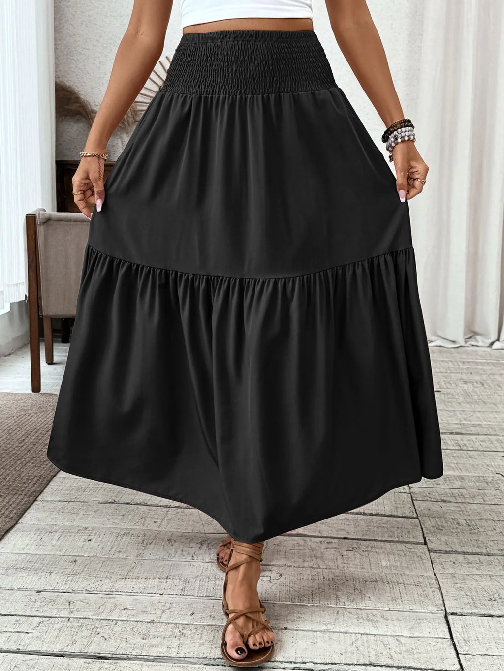 🌟 Women New Classic Printed Skirt Retro High Waist Long Skirt Casual Stylish Loose Beach Skirt Elegant Ladies Floral Pleated Skirt﻿