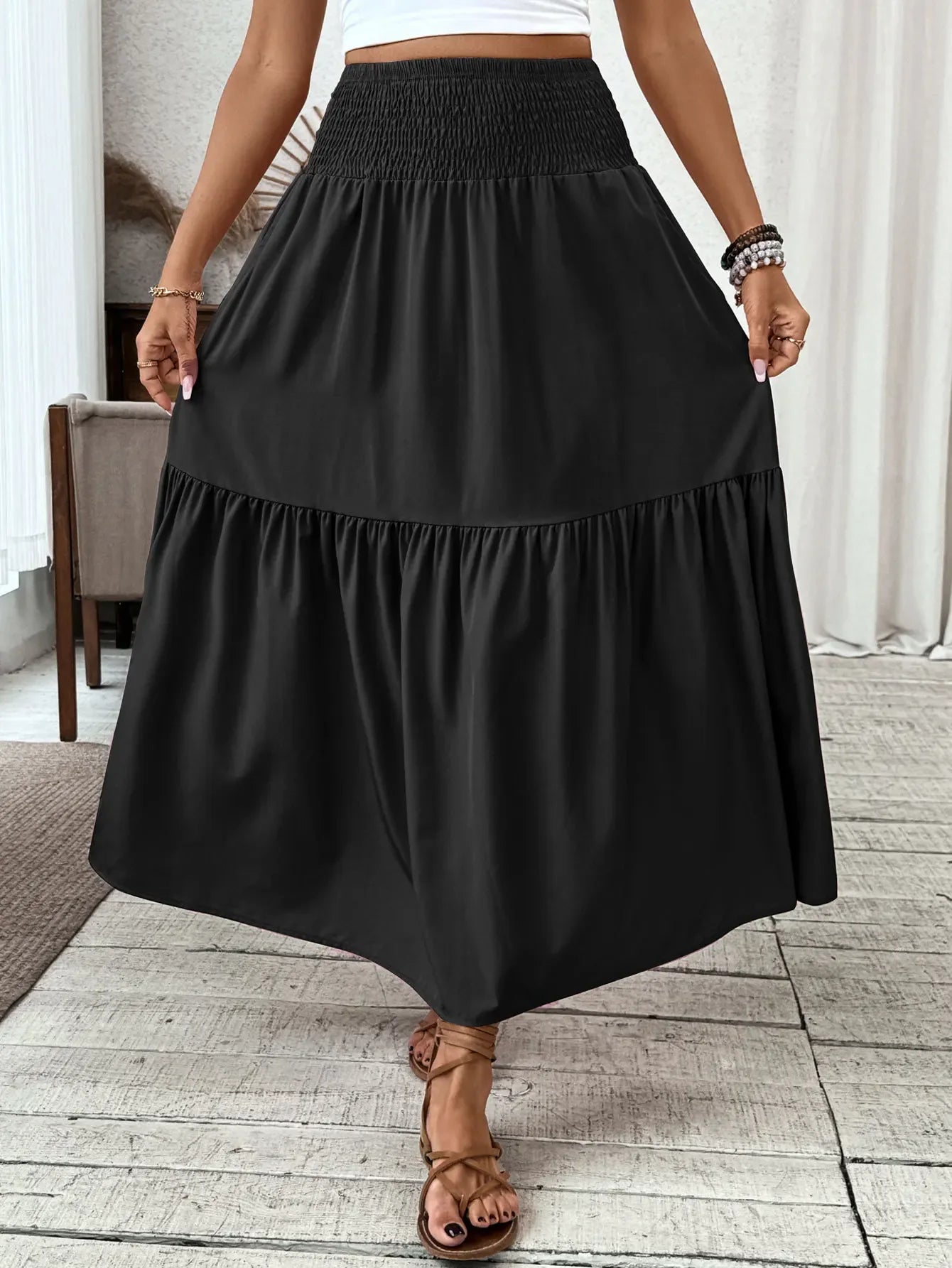 Women Floral Pleated Skirt – Retro High Waist Long Skirt for Stylish Casual Beach Wear