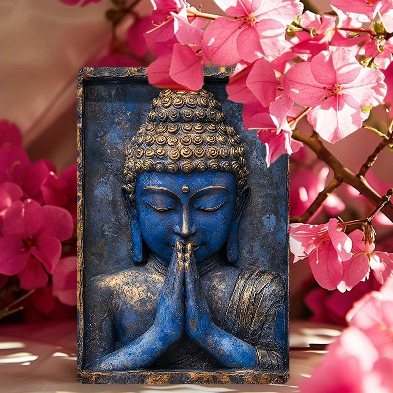 🌟 Blue Buddha Statue with Folded Hands – Vintage Aluminum Sign for Yacht, Living Room & Gym Décor | 8x12 inch | Free Shipping