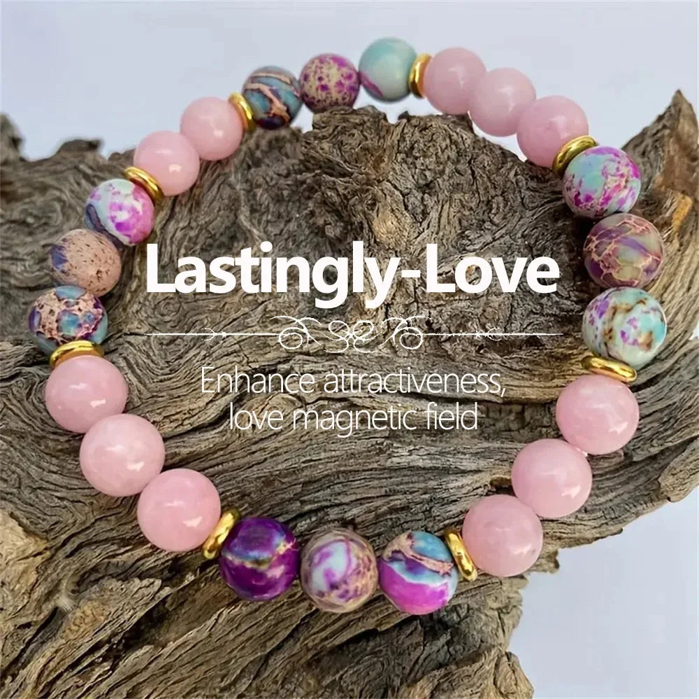 🌈 The "Royal Bloom" Bracelet: Rainbow Imperial Jasper (Emperor Stone) Heart & Flower Bangle