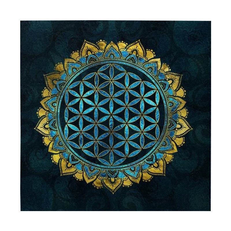 🃏 Black & Gold Flower of Life Tarot Tablecloth – Velvet Mandala Altar Cloth for Pagan Witchcraft, Divination & Galaxy-Inspired Oracle Card Readings ZB128