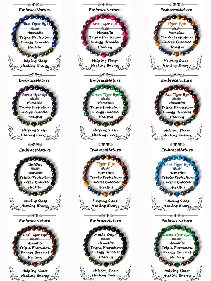 ✨ Tiger Eye & Hematite Beaded Bracelet – Courage, Protection & Grounding Energy – Natural Stone Healing Jewelry for Strength & Balance