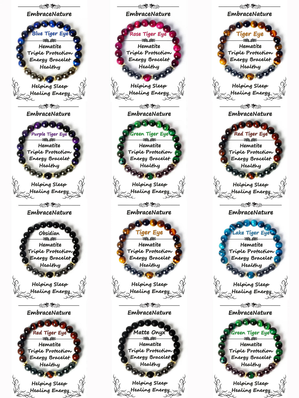 ✨ Tiger Eye & Hematite Beaded Bracelet – Courage, Protection & Grounding Energy – Natural Stone Healing Jewelry for Strength & Balance