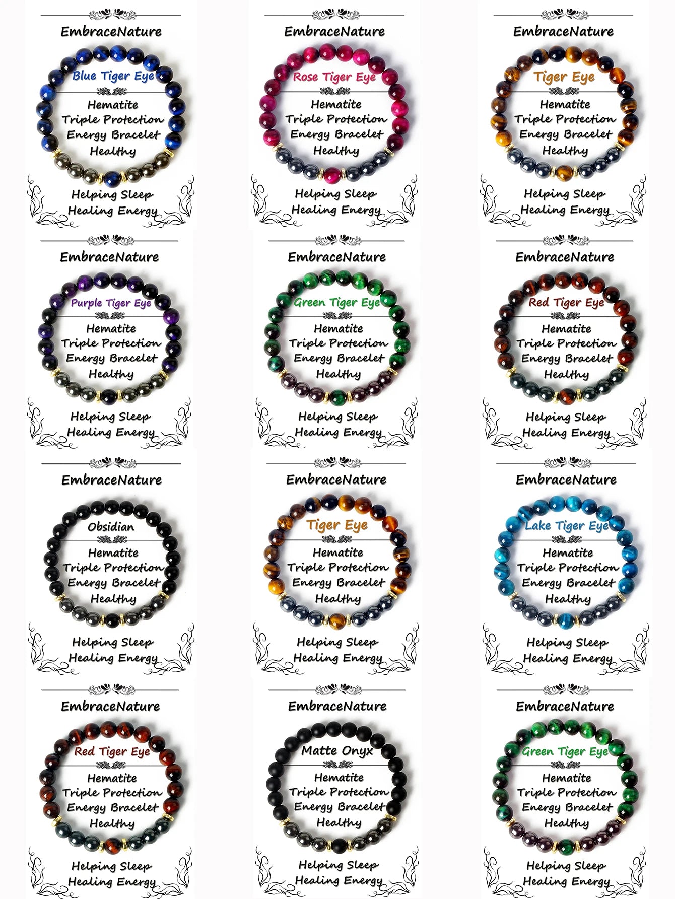 ✨ Tiger Eye & Hematite Beaded Bracelet – Courage, Protection & Grounding Energy – Natural Stone Healing Jewelry for Strength & Balance