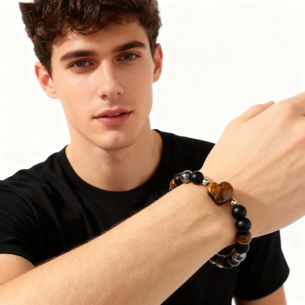 ✨ Luxury Winter Jewelry – Black, Yellow & Silvery Tiger’s Eye Hematite Brazaletes – High-Quality Natural Stone Bracelets for Family Gatherings