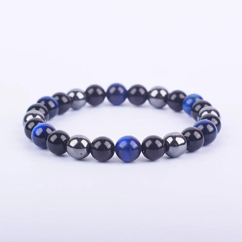 ✨ Magnetic Hematite, Tiger Eye & Obsidian Bracelet – Triple Protection Health Care Stainless Steel Bangle – Perfect Weight Loss Gift for Men & Women 7blue tiger eye