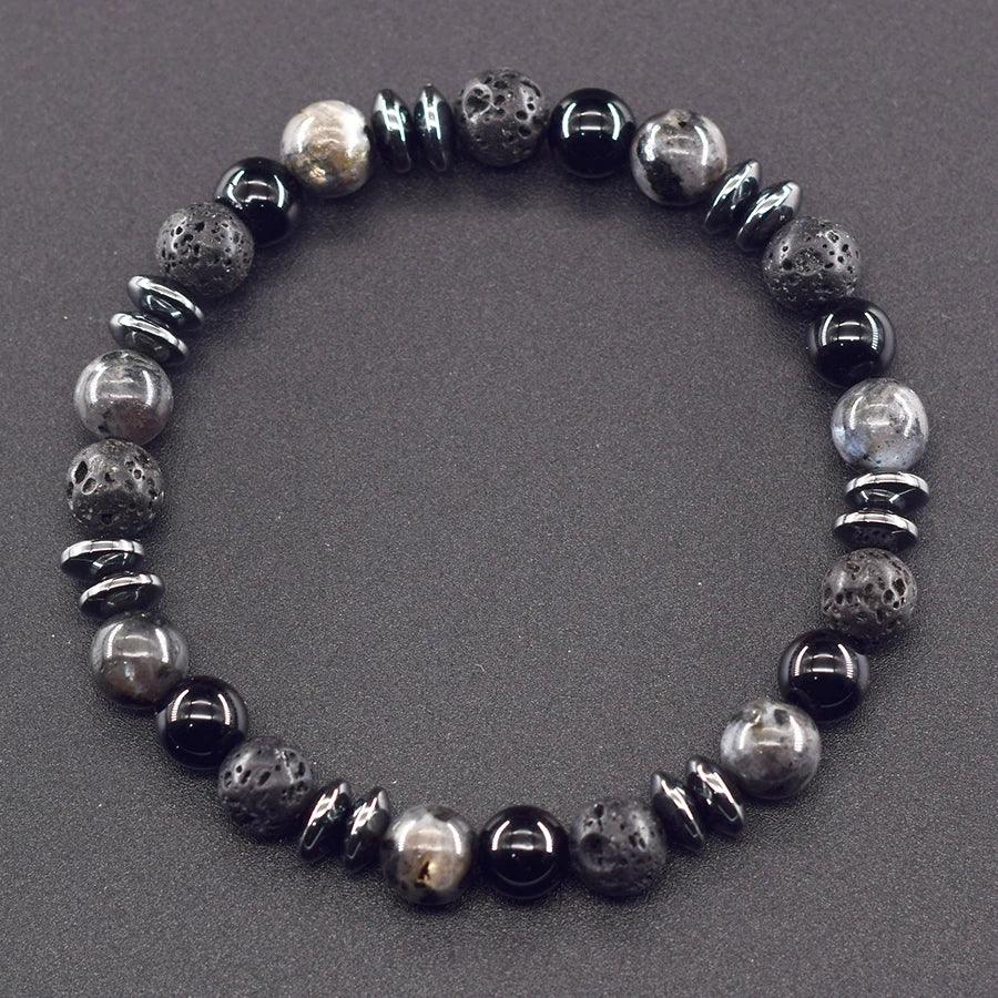 🌋 The "Mystic Earth" Diffuser Bracelet: Natural Labradorite & Volcanic Lava Stone for Balance & Protection
