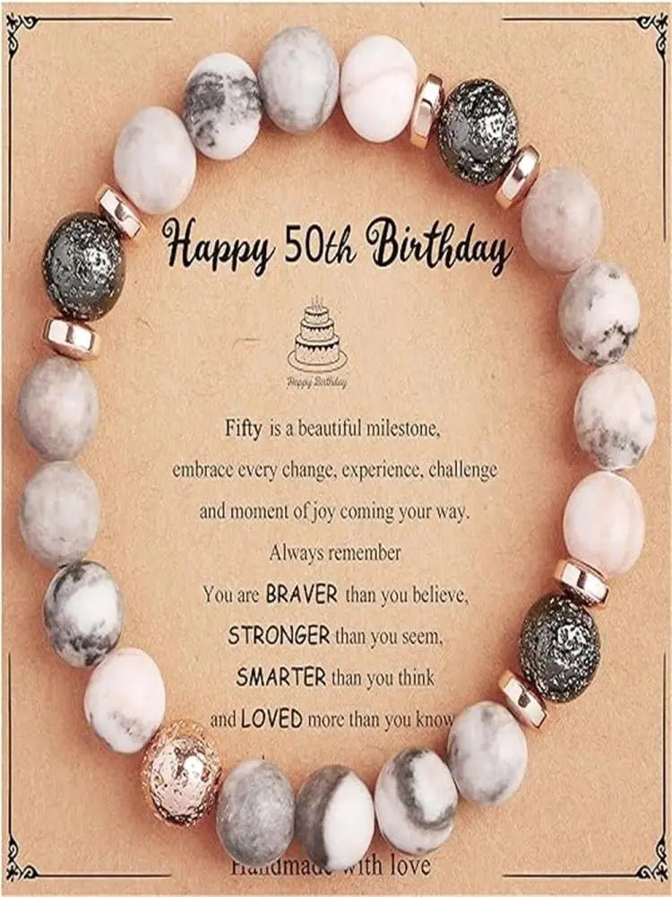 ✨ Pink Zebra Natural Stone Bracelet – Elegant Crystal Jewelry with Gift Card – Perfect Gift for Special Occasions