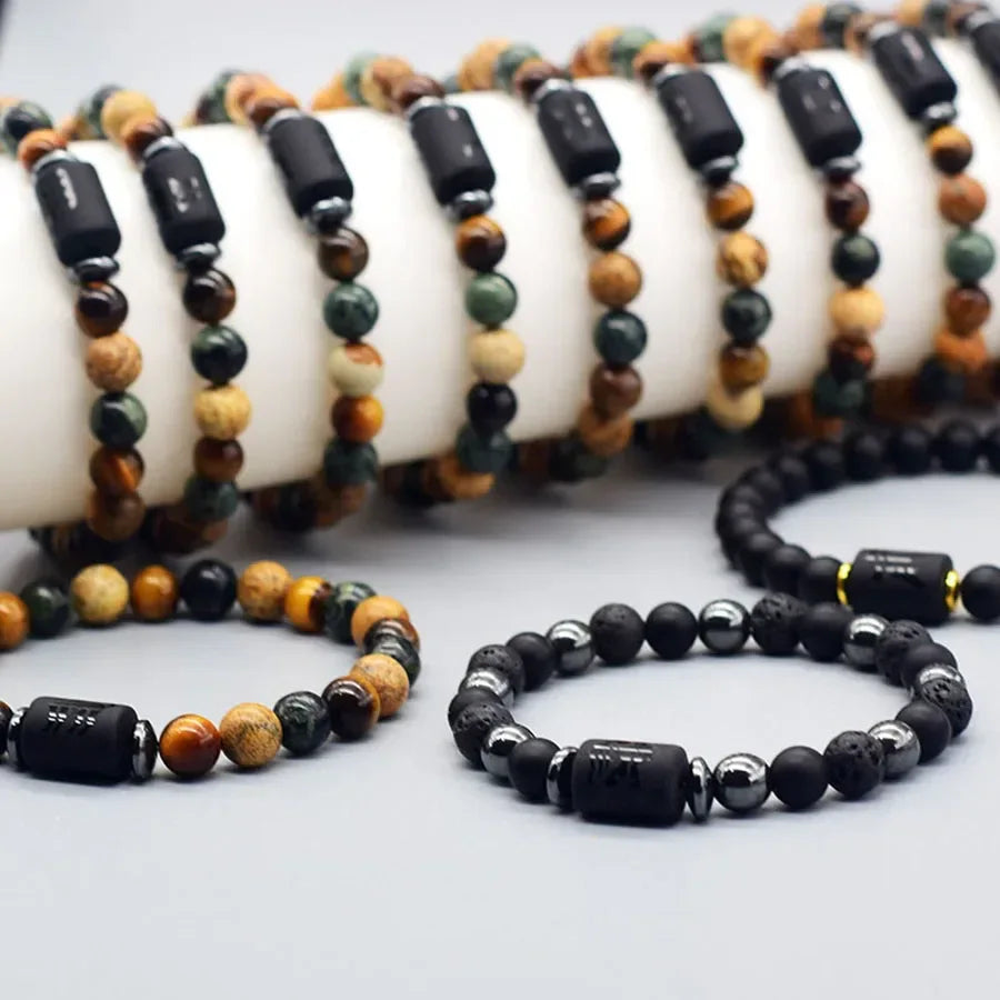 ✨ 12 Zodiac Sign Bracelet Homme – Natural Yellow Tiger Eye Stone & Hematite Constellation Bangle – Cancer, Taurus, Libra Astrology Bracelet for Women