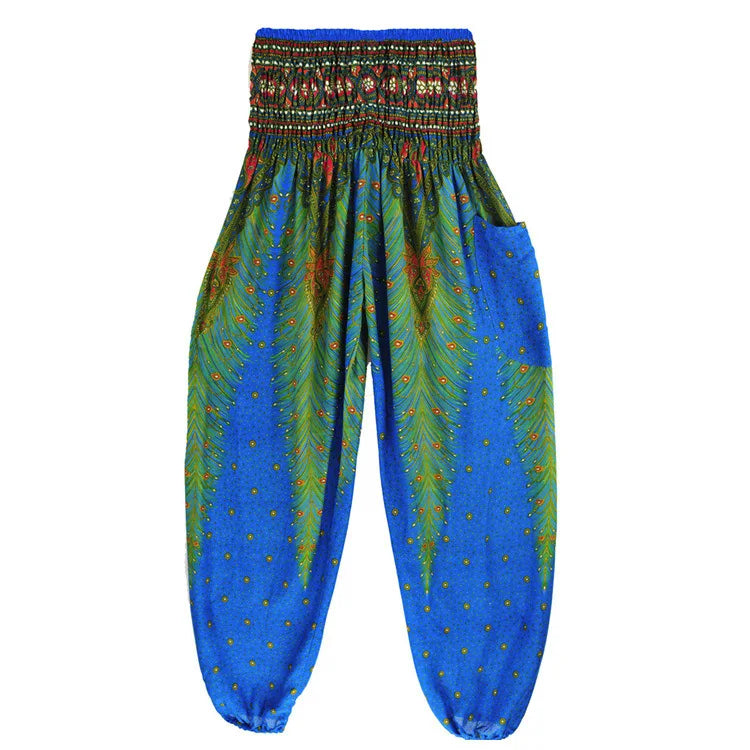 🧘‍♀️ Women’s Yoga Boho Pants – Floral Print Harem Leggings with Pocket, High Waist, Elastic Waistband, and Ankle Straps