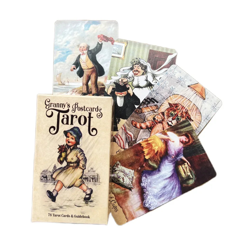 📮 Granny’s Postcards Tarot Deck – 78 Unique Vintage Postcards | Fortune Telling Card Game | English Guidebook Included | Family & Party Deck