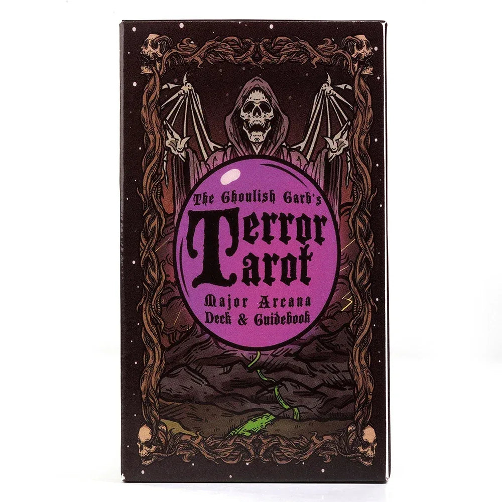 💀 The Ghoulish Garb Terror Tarot Deck – 22 Major Arcana Cards | Gothic Halloween Theme | Vibrant Guidebook | Board Game Edition