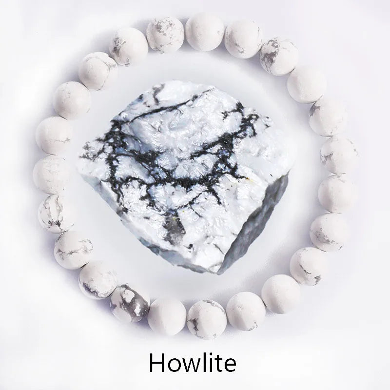 ✨ Natural Stone Protection Bracelet – Dragon Blood Beads, Quartz & Onyx Stretch Jewelry for Men & Women – Healing Reiki & Yoga Energy Bracelet 19 Howlite