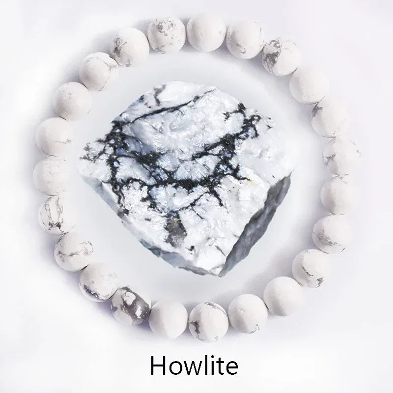 ✨ Natural Stone Protection Bracelet – Dragon Blood Beads, Quartz & Onyx Stretch Jewelry for Men & Women – Healing Reiki & Yoga Energy Bracelet 19 Howlite
