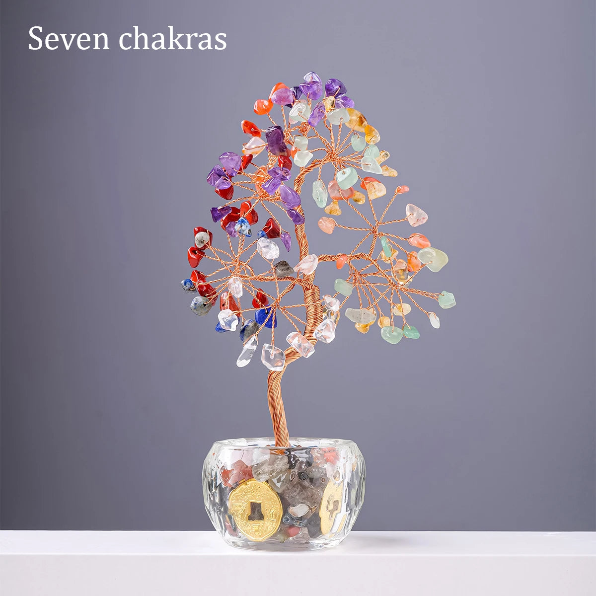 🌳 7 Chakra Healing Crystal Tree: "Get Rich" Money Tree with Natural Stones – Feng Shui Bonsai for Wealth, Luck & Home Office Decor Seven chakras