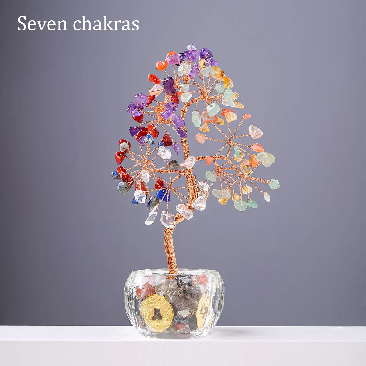 🌳 7 Chakra Healing Crystal Tree: "Get Rich" Money Tree with Natural Stones – Feng Shui Bonsai for Wealth, Luck & Home Office Decor Seven chakras