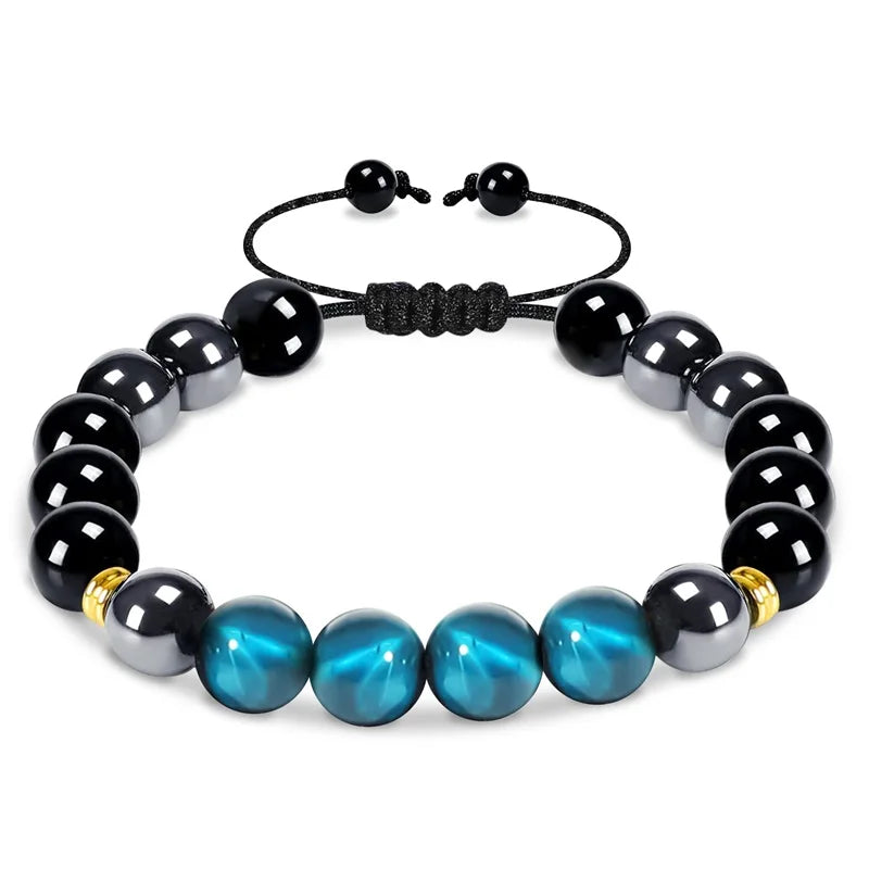🛡️ Triple Protection Bracelet: Tiger Eye, Black Obsidian & Hematite 8mm Beads – Ultimate Energy Shield, Grounding & Healing Crystal Bangle for Men & Women 10MM-Bead Bracelet-4