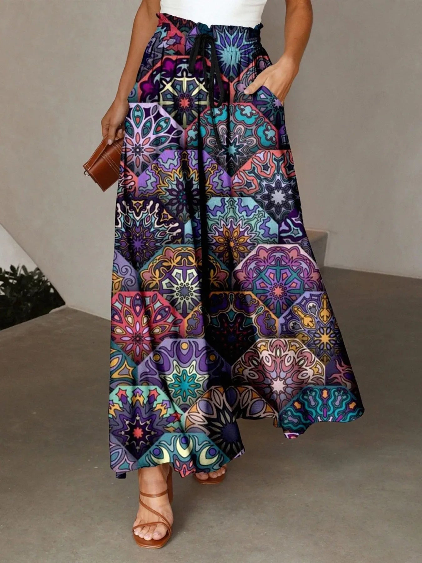 🌟 Wish Spring/Summer New Bohemian Women's Loose 3D Digital Printed High Waist Skirt﻿