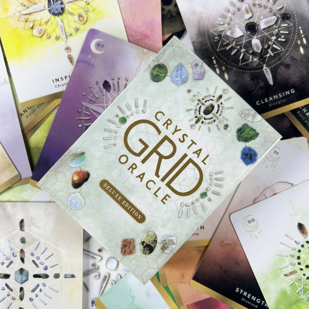 Crystal Grid Oracle Cards - 72-Card Deluxe Deck with Guidebook for Family Fun, Spiritual Growth, and Entertainment