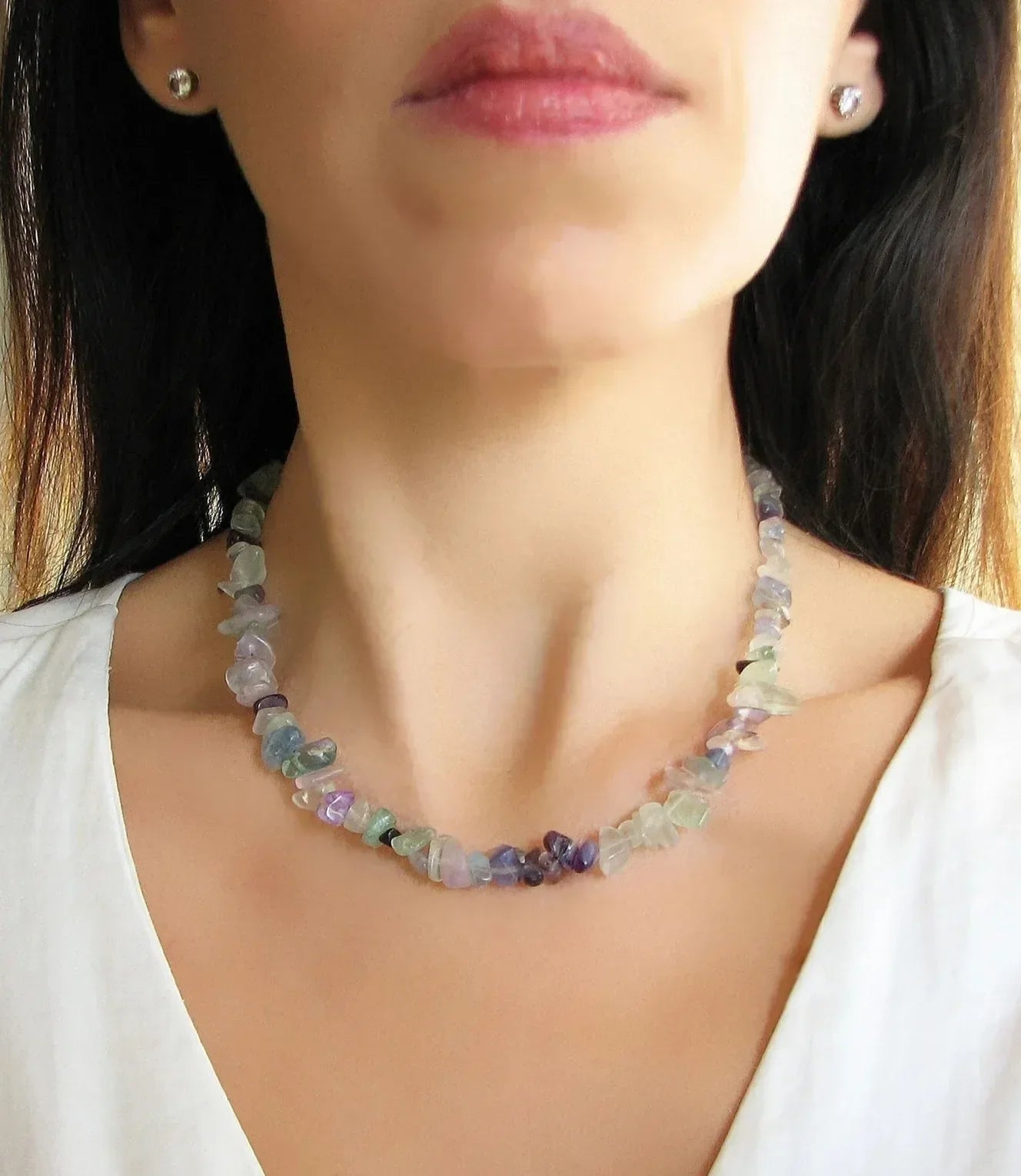 ✨ Turquoise Crystal Beaded Necklace – Perfect 11th Anniversary Gift for Wife – December Birthstone & Chakra Chip Choker A4