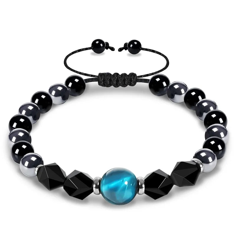 🛡️ Triple Protection Bracelet: Tiger Eye, Black Obsidian & Hematite 8mm Beads – Ultimate Energy Shield, Grounding & Healing Crystal Bangle for Men & Women 10MM-Bead Bracelet-5