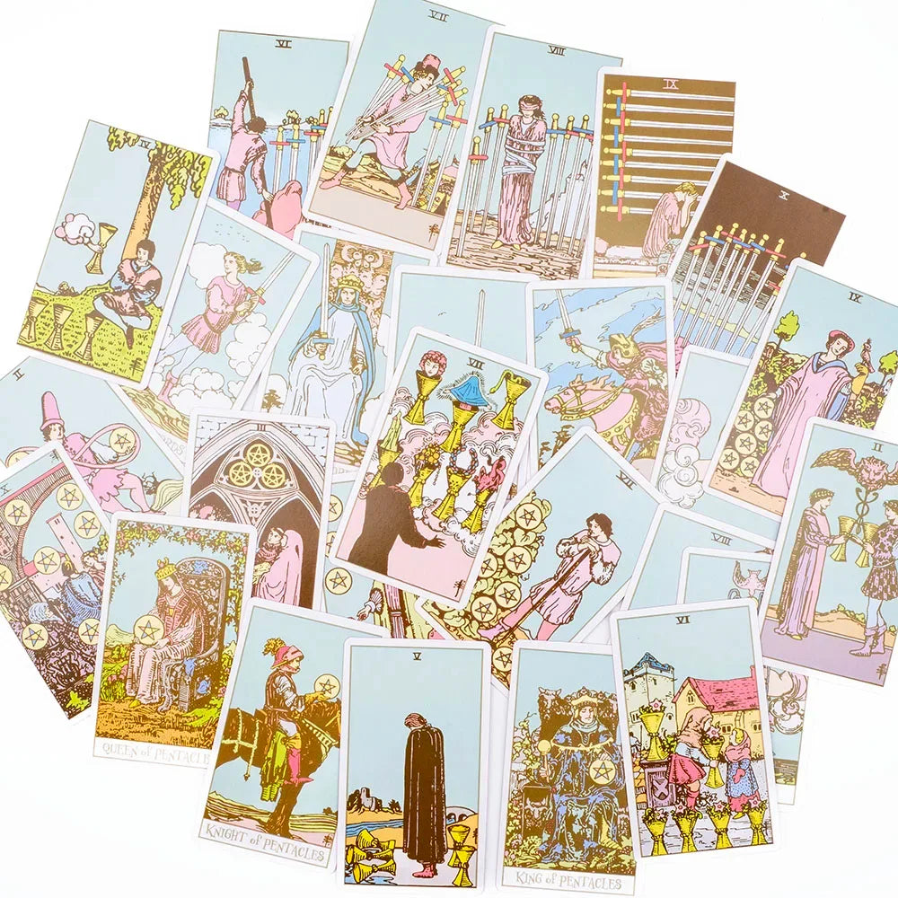 🌸Pink Border Tarot Card Deck with Guidebook – 78 English Cards for Family Divination & Party Game