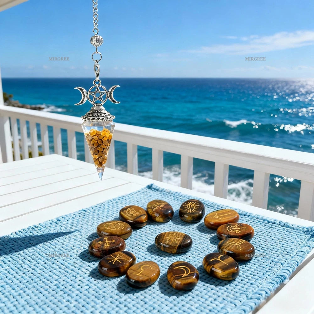 💜 Purple Crystal Spirit Pendant & Rune Stone Set – 1/13/14pcs Spiritual Jewelry for Witchcraft Divination & Blessing Ceremony