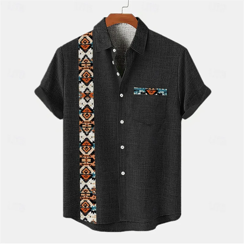 🌍 The Ethno-Block 3D Masterpiece: Premium Men’s Ethnic Color-Block Shirt – High-Definition Digital Print, Breathable Short-Sleeve Button-Down (Hemd Herren), and Sophisticated Resort Silhouette