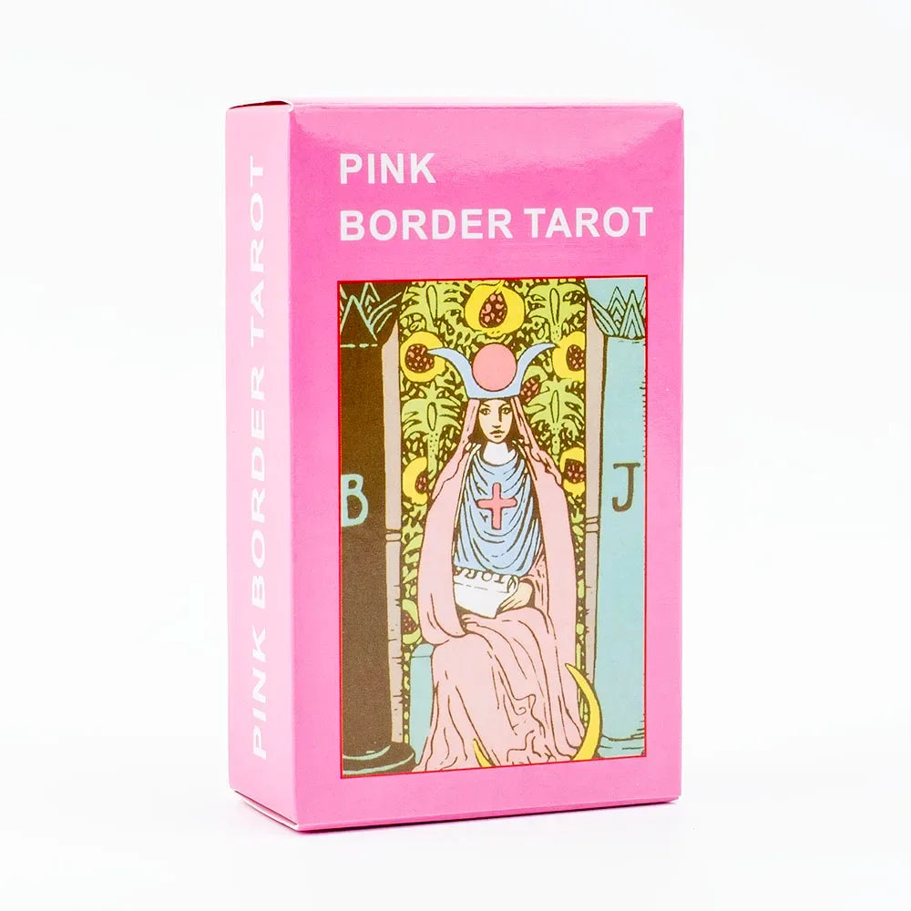 🌸Pink Border Tarot Card Deck with Guidebook – 78 English Cards for Family Divination & Party Game