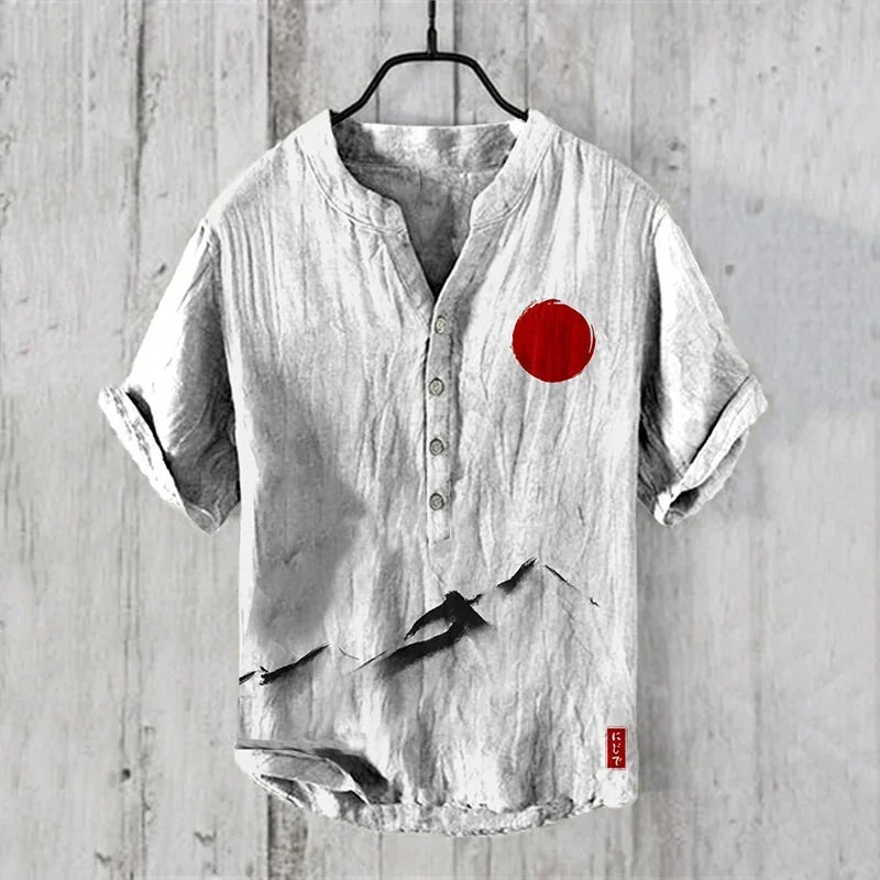 🖌️ The Zen Ink Artisan: Premium 2026 Men’s 3D Japanese Landscape Shirt – High-Definition Bamboo, Bird & Koi Ink-Wash Print, Breathable Wrinkle-Resistant Hybrid, and Sophisticated Henry V-Neck Casual Button-Down