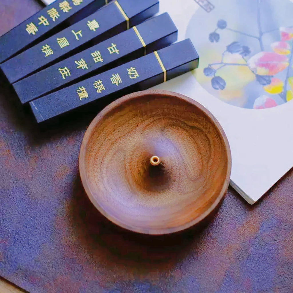 🌿 Solid Wood Incense Burner – Handmade Round Tray for Tea Ceremony & Agarwood Use | Elegant Aromatherapy Holder | Free Shipping