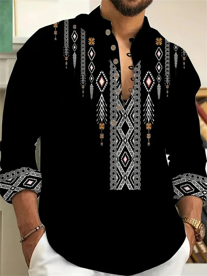 🎨 The Ethnic Floral Artisan: Premium Men’s Modern Long-Sleeve Shirt – High-Definition Tribal Botanical Graphic Print, Sophisticated Modern-Fit Tailoring, and Breathable All-Season Casual Button-Down