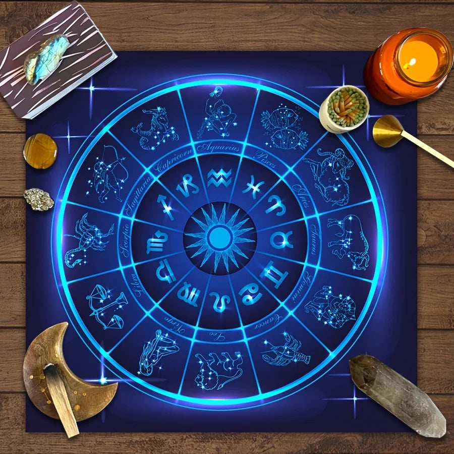 🃏VIKAMA Zodiac Sun Center Tablecloth – Waterproof Starry Sky Astrology Cloth for Metaphysical Divination, Energy Meditation & Mystic Home Decor YLB-555