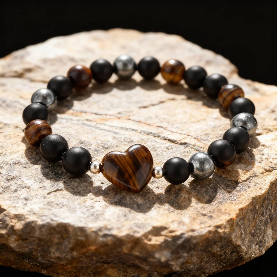 ✨ Luxury Winter Jewelry – Black, Yellow & Silvery Tiger’s Eye Hematite Brazaletes – High-Quality Natural Stone Bracelets for Family Gatherings