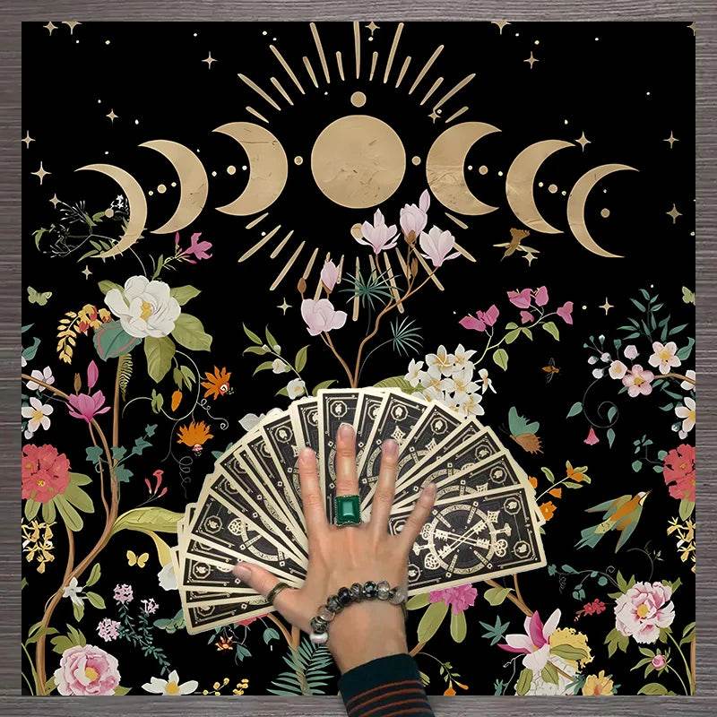 Moon Phase Tarot Card Tablecloth - Gold for Spiritual Readings and Rituals