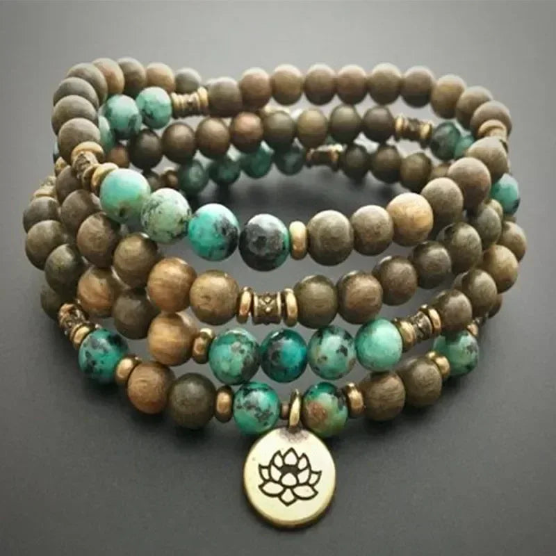 ✨ Turquoise & Onyx Mala Yoga Wrap Bracelet – 108 Prayer Beads Meditation Necklace for Spiritual Focus and Calm A5
