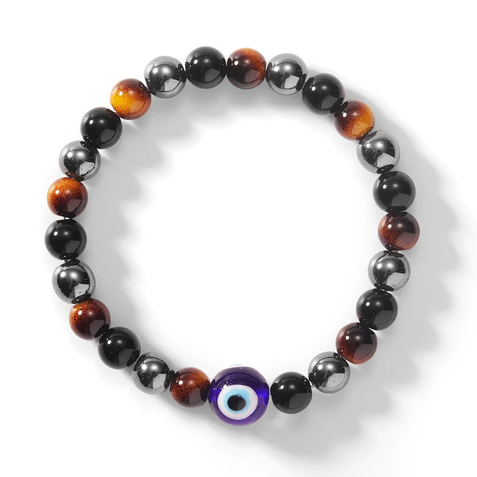 ✨ Neo-Gothic Fall Jewelry – Black Tiger’s Eye, Hematite & Onyx Evil Eye Bracelets – Unique Natural Stone Family Gifts for Christmas