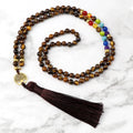 🐯 Tiger Eye & Black Onyx 108 Mala Necklace with Tree of Life Pendant – 7 Chakra Healing Crystal Beads & Protection Rosary Jewelry for Men & Women Tiger Eye