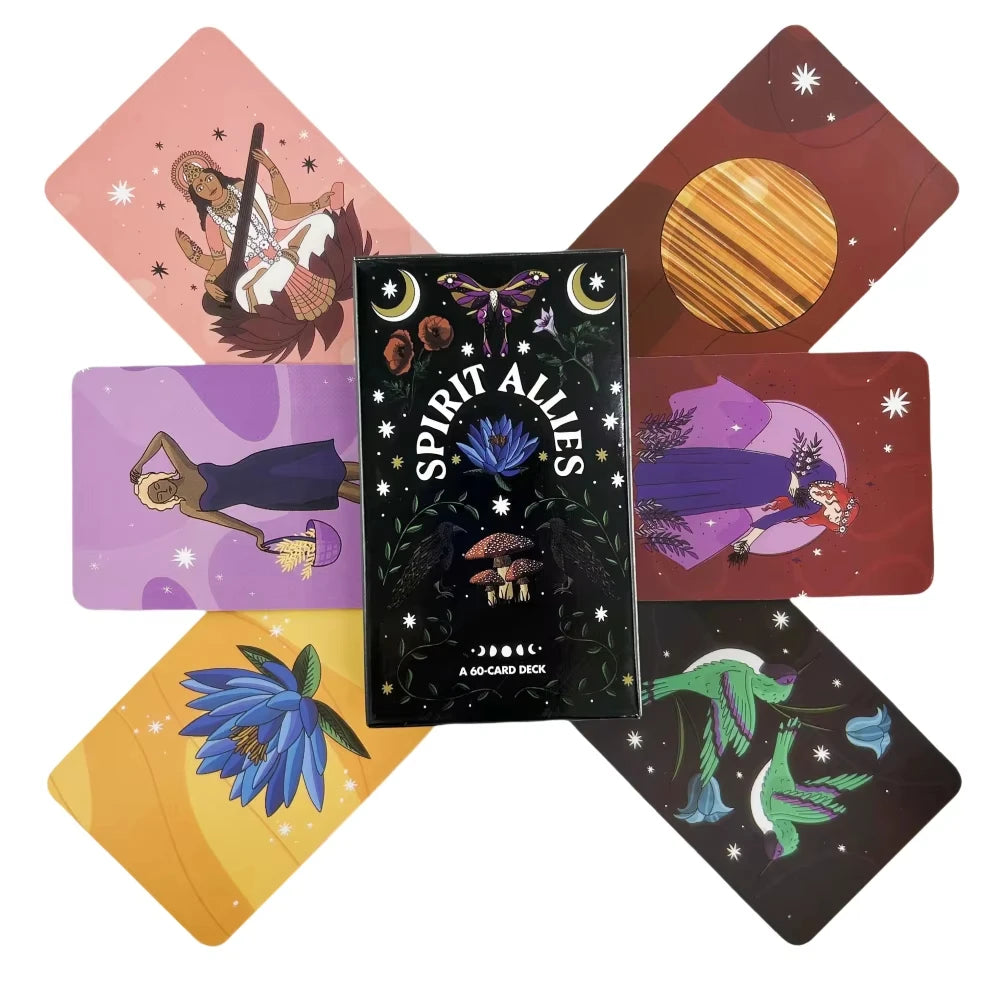 🌟 Spirit Allies Oracle Deck – 60 Cards | Black & Silver Themed | Goddess, Plant, Animal, Crystal & Zodiac Allies | With 80-Page Guidebook | Intuitive Divination & Self-Care Tool