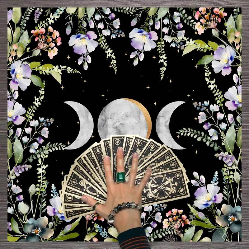 Moon Phase Tarot Card Tablecloth - Gold for Spiritual Readings and Rituals