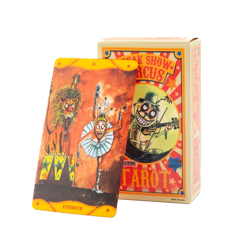 Freak Show Circus Tarot – 78-Card English Edition with Illustrated Guidebook for Divination, Family Gatherings & Party Board Games