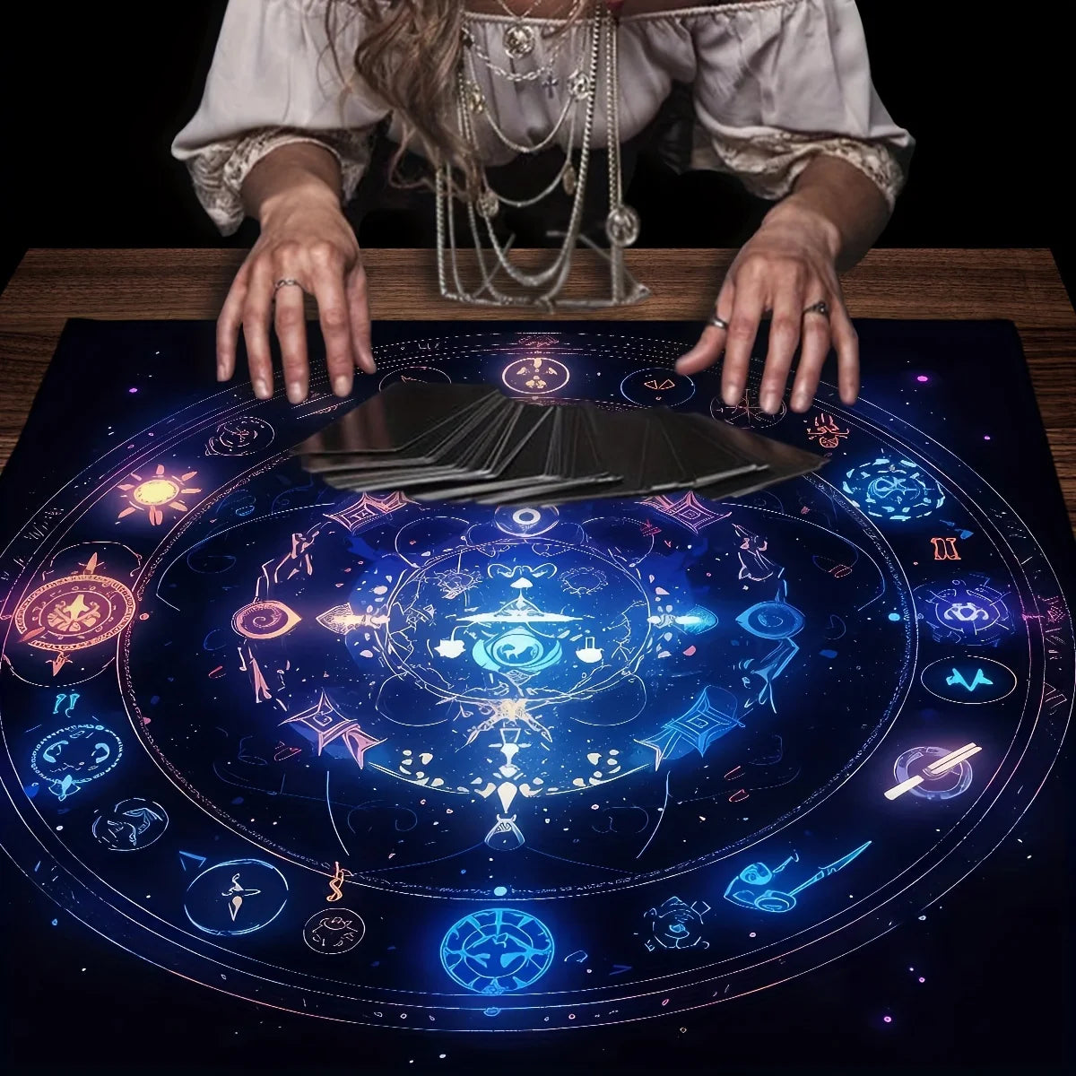 🃏 VIKAMA Mystic Tarot Table Mat – Astrology Altar Cloth & Themed Party Tabletop Decor for Witchy Home Styling
