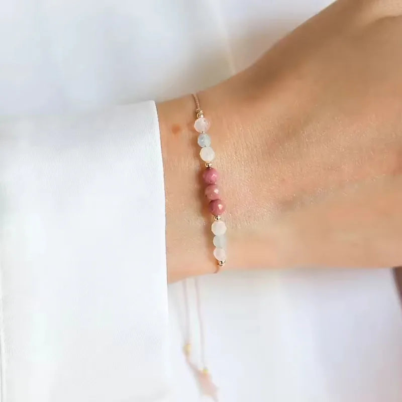 ✨ Protection Crystal Bracelet – Empath Shield with Rose Quartz, Amethyst & Black Tourmaline – Adjustable Cord Healing Jewelry