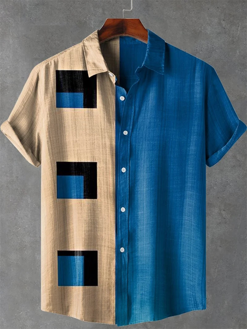 🌊 The Zen-Wave Symmetry Edition: Premium Men’s 3D Graphic Linen Shirt – High-Definition Symmetrical Wave Print, Breathable Organic Cotton-Linen Blend, and Sophisticated Modern-Fit Summer Button-Down FS246